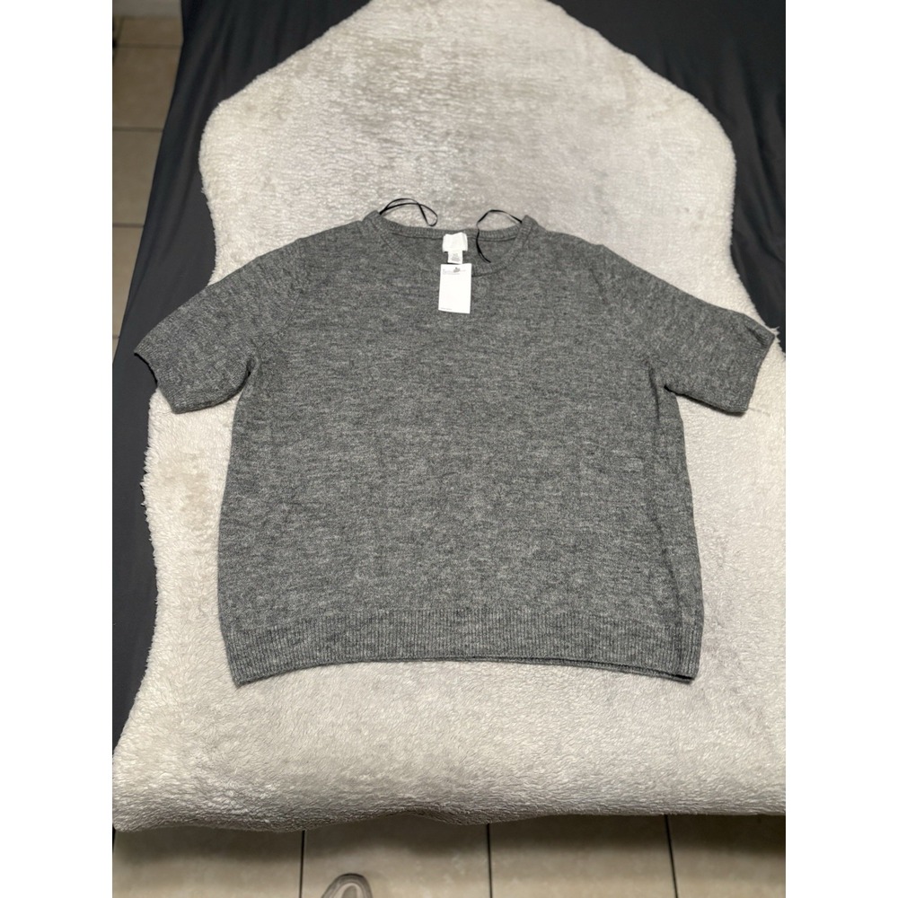 H&M Gray Short Sleeve Knit Top Sweater Crew Neck Melange Women's XL